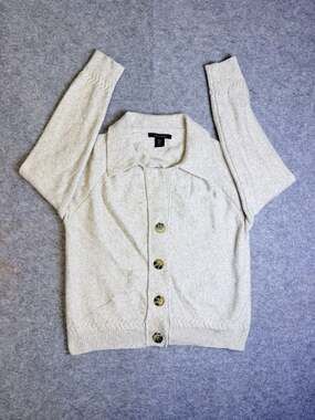Tahari Collared Cardigan Sweater Womens Size M Beige Knit